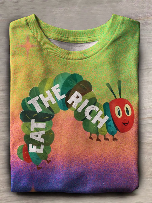 Eat The Rich Print Casual Crew Neck T-shirt