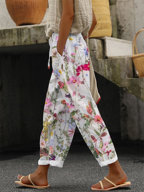 Women's Vintage Floral Print Casual Pants (With Pockets)