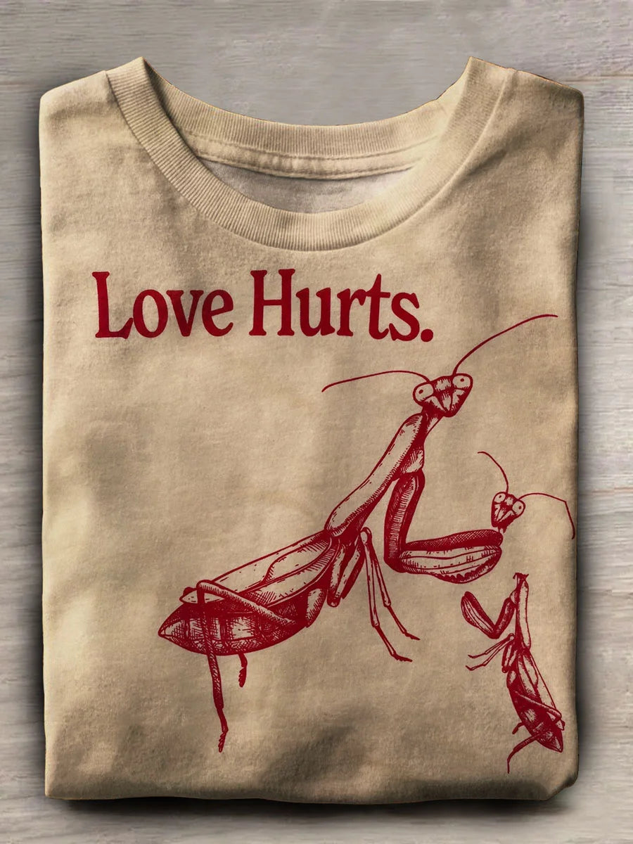 Love Hurts Print Casual Crew Neck T-shirt