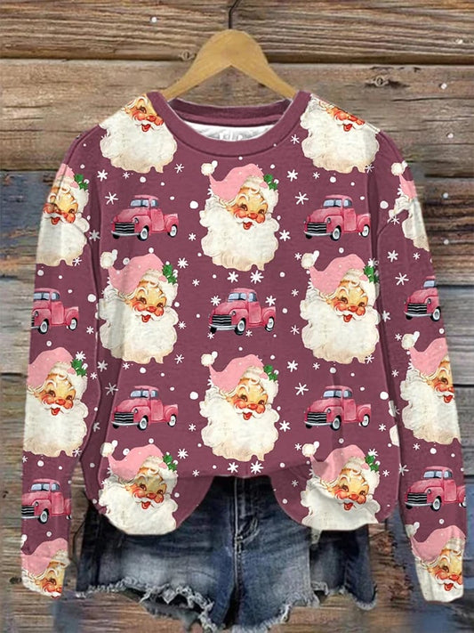 Women's Christmas Santa Claus Print Long Sleeve Top