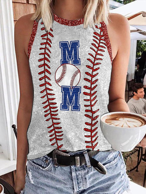 Women‘s Retro Baseball Mom Print Tank Top