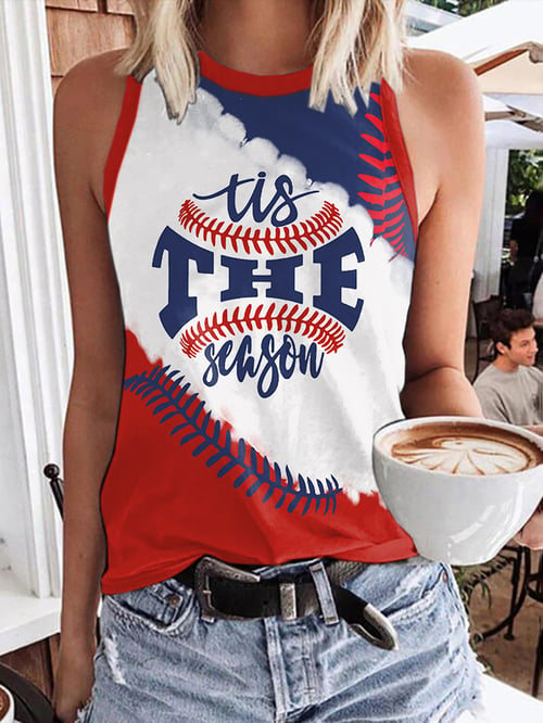 Retro Baseball Color Block Tis The Season Print Tank Top