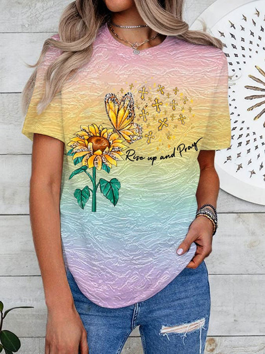 Women's Rise up and pray sunflower cross T-shirt