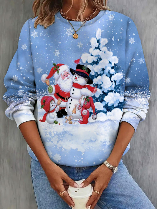 Women's Santa Claus Snow Print Long Sleeve Top