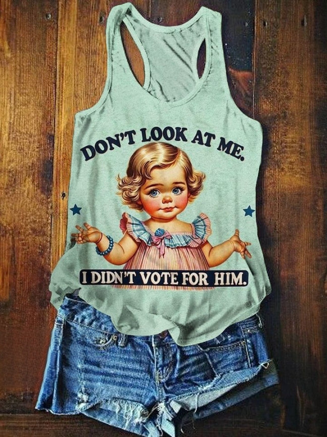 Women's Don't Look At Me Retro Funny Print Casual Tank Top