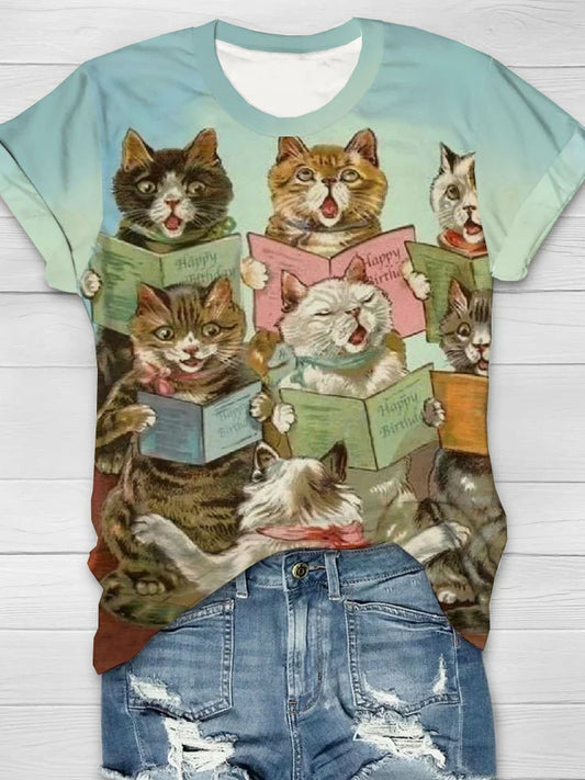 Women's Funny Cat Print Casual T-shirt