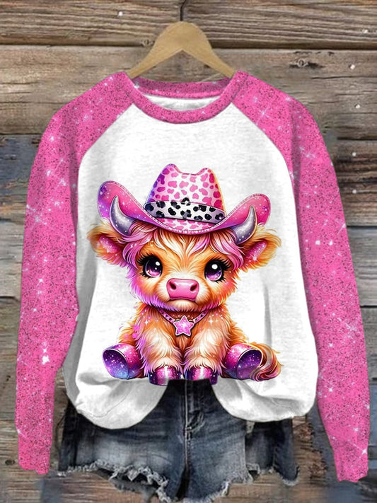 Women's Cute Cow Print Casual Long Sleeve Top