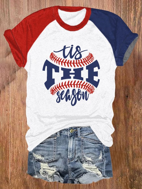 Women's Retro Baseball Tis The Season Print T-Shirt