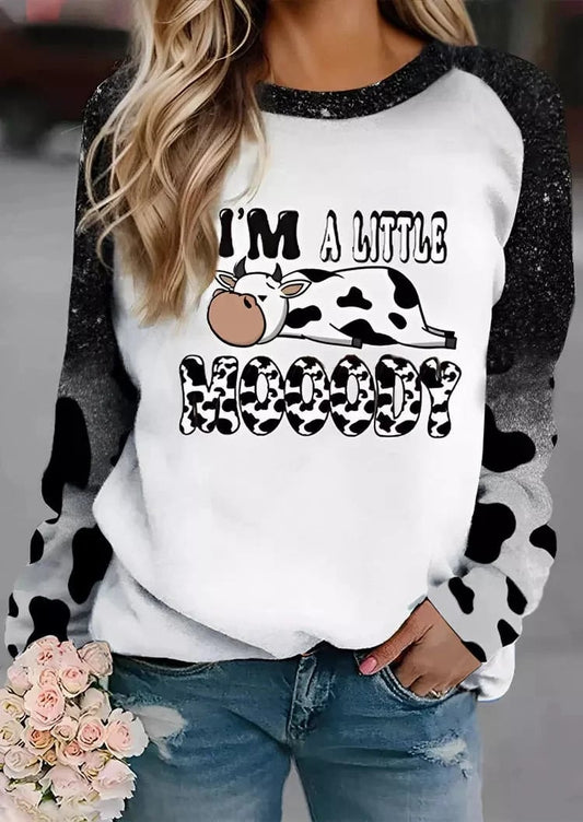 Women's I'm A Little Mooody Cow Print Long Sleeve Top