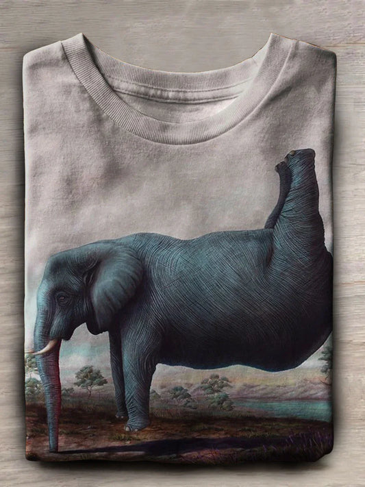 Funny Elephant Art Print Casual Crew Neck T-shirt