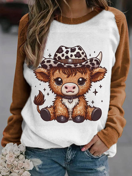 Women's Cute Cow Print Casual Long Sleeve Top