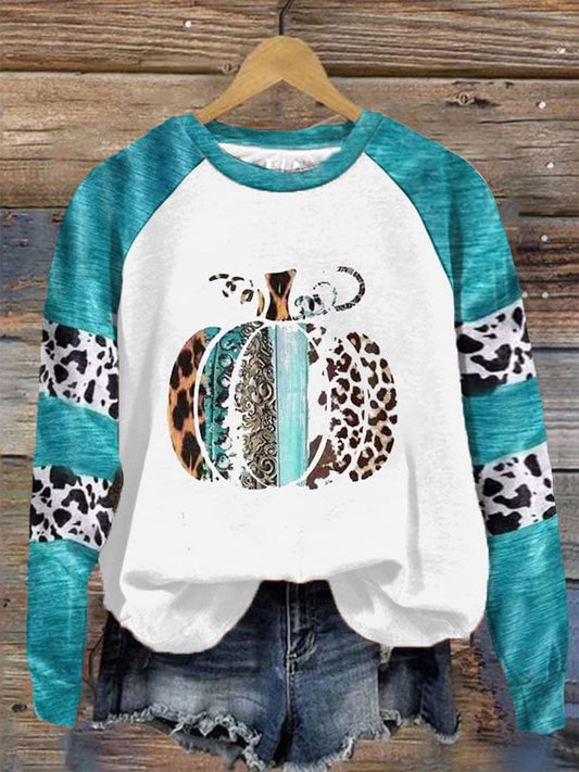 Women's Western Fall Pumpkin Printed Long Sleeve Top