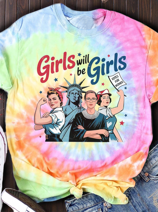 Girls Will be Girls Patriotic Feminist 4th of July T-shirt