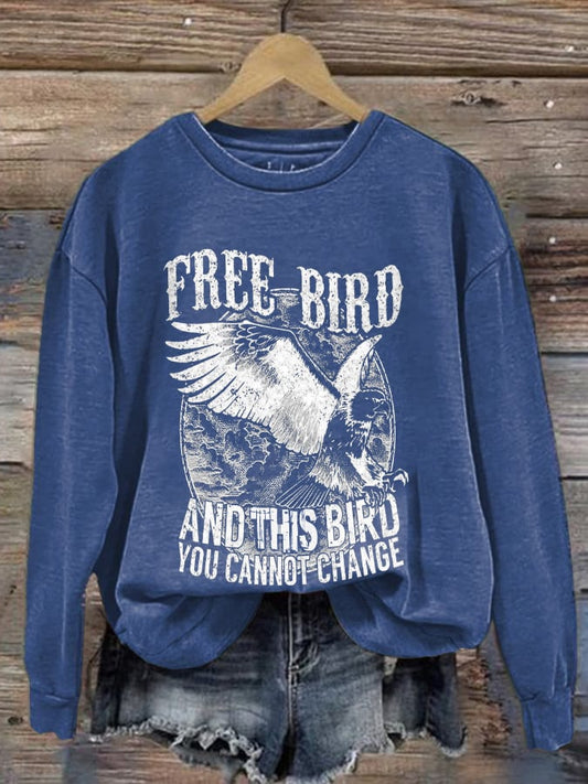 Women's Retro Free Bird Print Long Sleeve Top