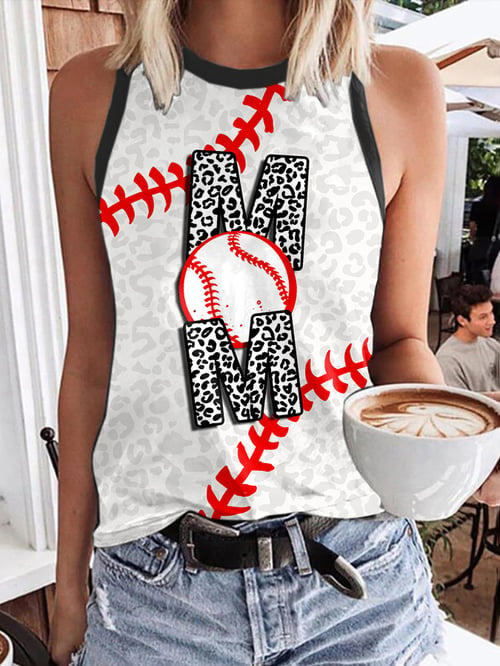 Women‘s Retro Baseball Mom Leopard Print Tank Top