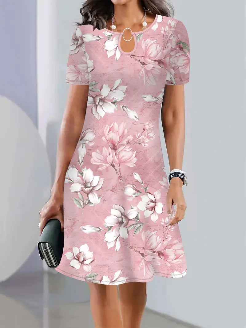 Women's Floral Print Spandex Blend Short-Sleeve Dress