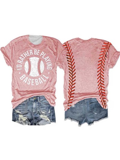 Women's Baseball Print Crew Neck T-shirt