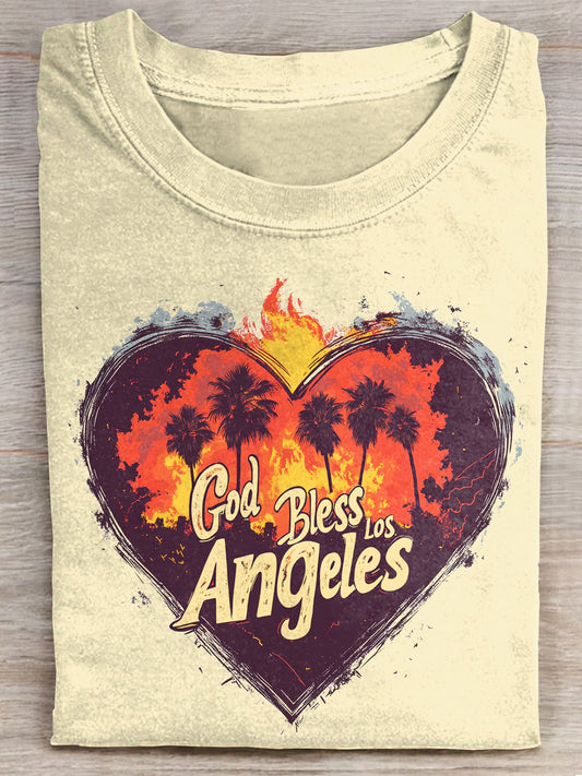 God bless Los Angeles Art Print Casual Crew Neck T-shirt