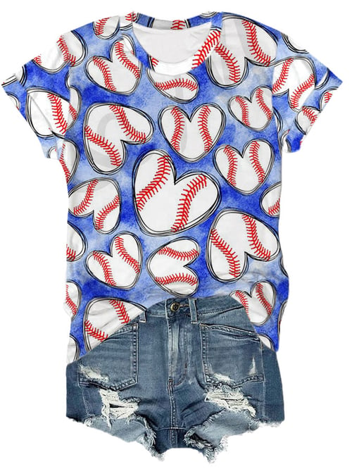 Baseball Print Round Neck Short Sleeve T-Shirt