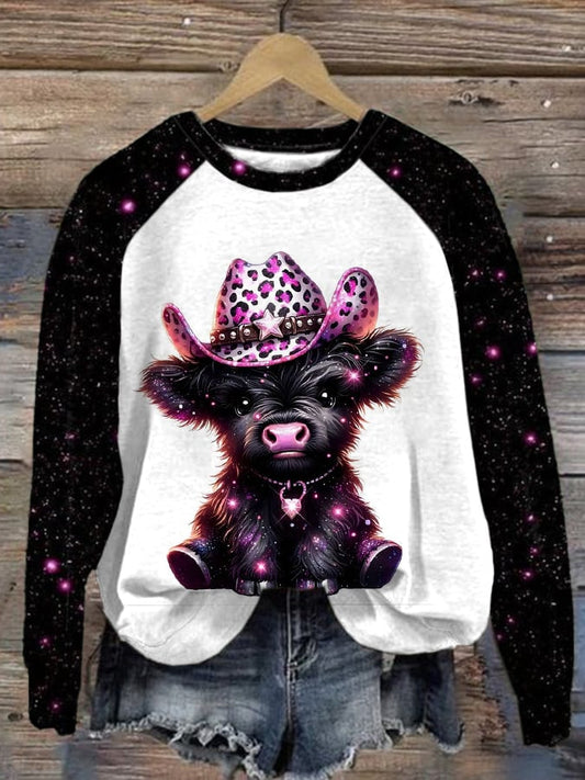 Women's Cute Cow Print Casual Long Sleeve Top