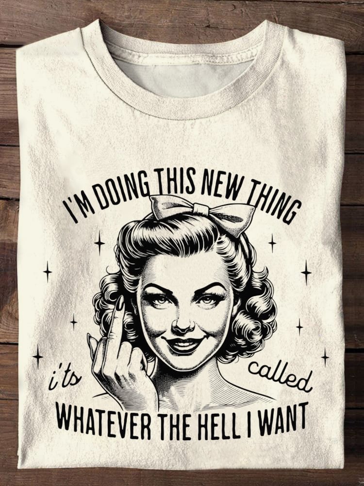 Women's Vintage Funny Print Crew Neck T-shirt