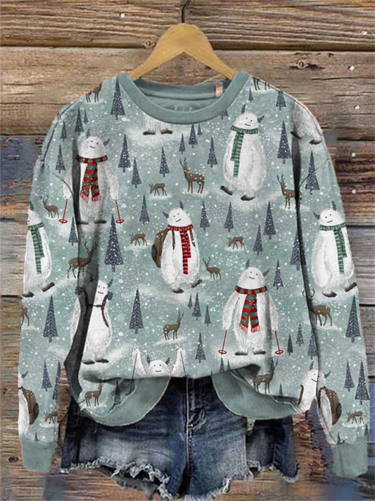 Women's Monster Snowman Print Casual Long Sleeve Top