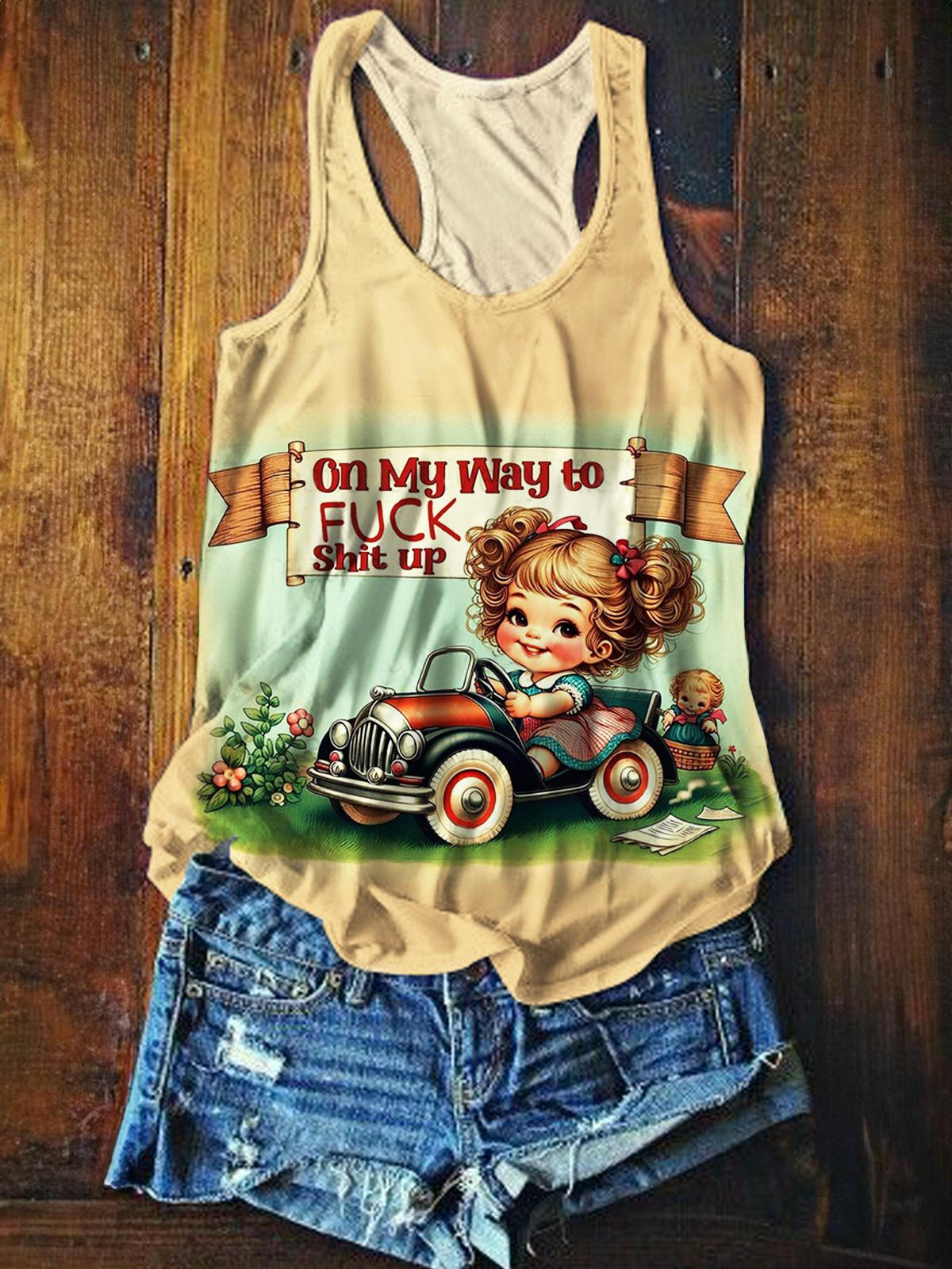 Women's Vintage Girls Printed Casual Tank Top