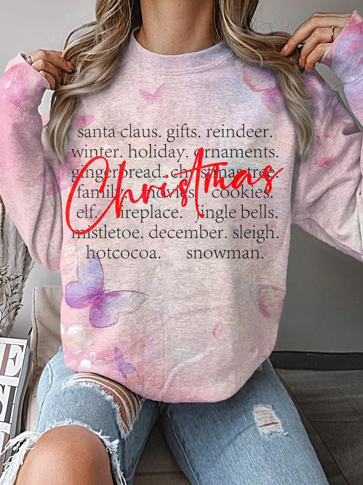 Women's Christmas Words Crew Neck Casual Sweatshirt