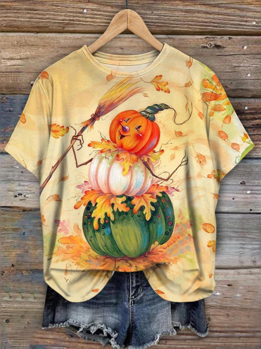 Cute Pumpkin Scarecrow Crew Neck T-shirt