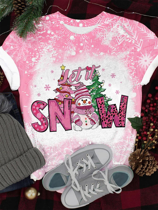 Let It Snow Christmas Winter Snowman Crew Neck Tee