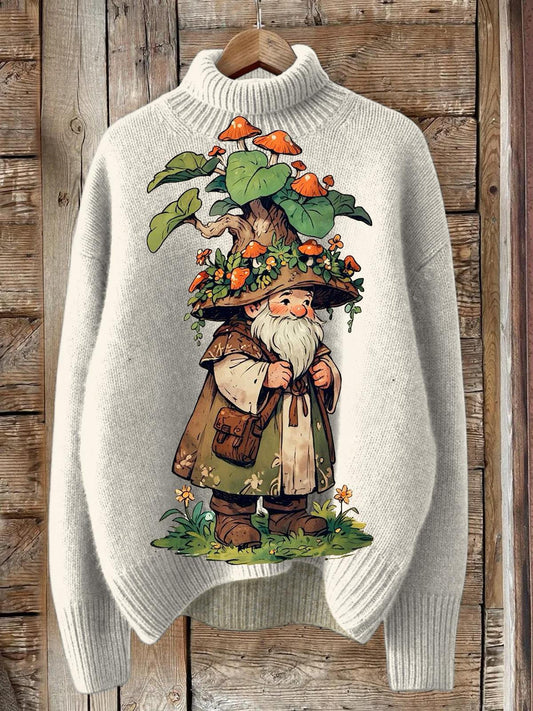 Mushroom Forest Gnome Turtleneck Fleece Sweater