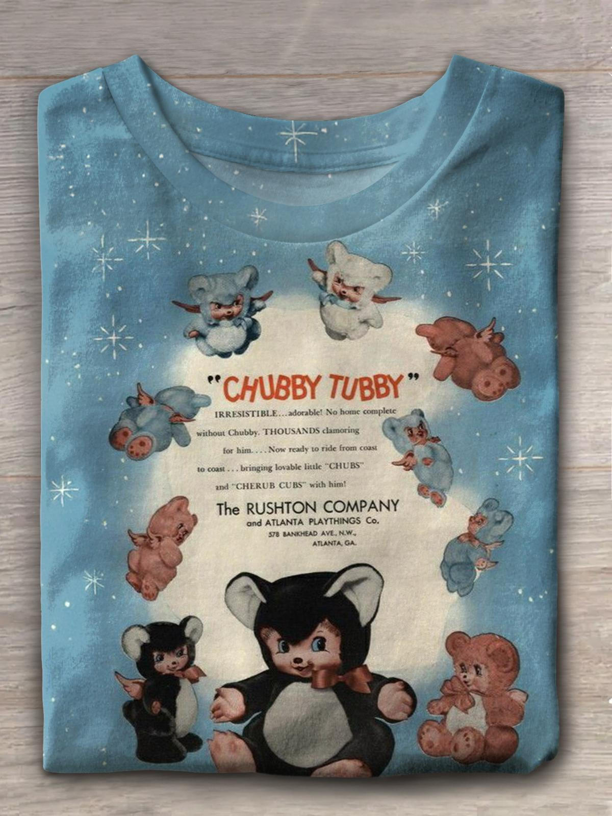 Chubby Tubby Retro Blind Box Bear Doll Print Casual T-shirt