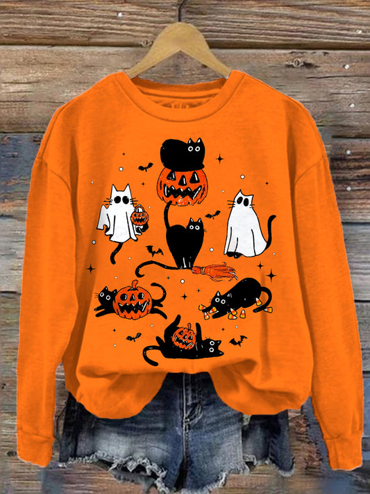 Halloween Ghost Boo Cat Long Sleeve Top