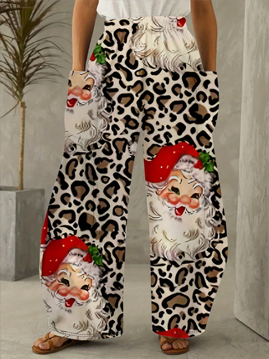 Women's Christmas Santa Claus Leopard Sexy Cute Print Loose Pants