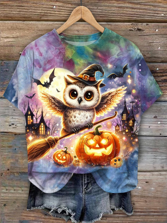 Cute Halloween Owls Crew Neck T-shirt