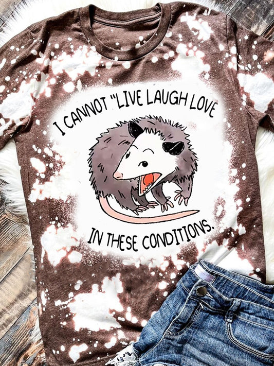 Funny Possum Print Casual Crew Neck T-Shirt