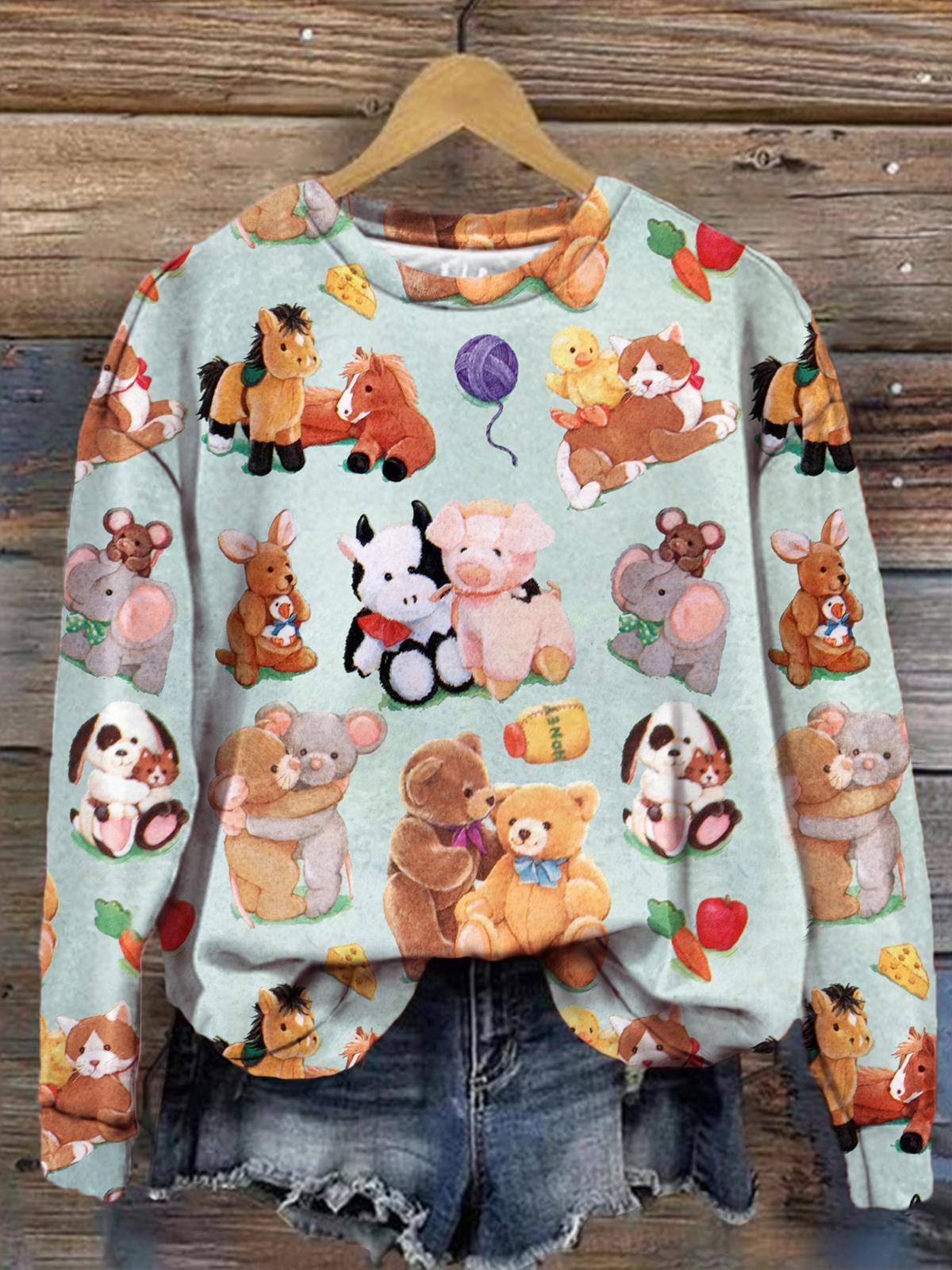 Women's Cute Animal Vintage Print Long Sleeve Top