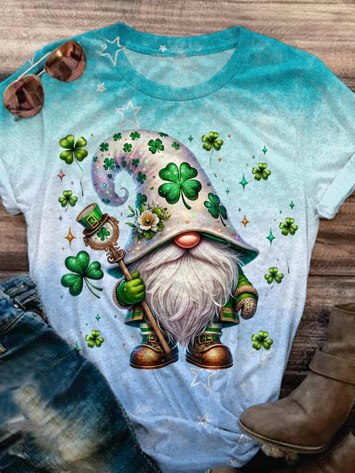 Happy St. Patrick Day Gnome Funny Print T-Shirt