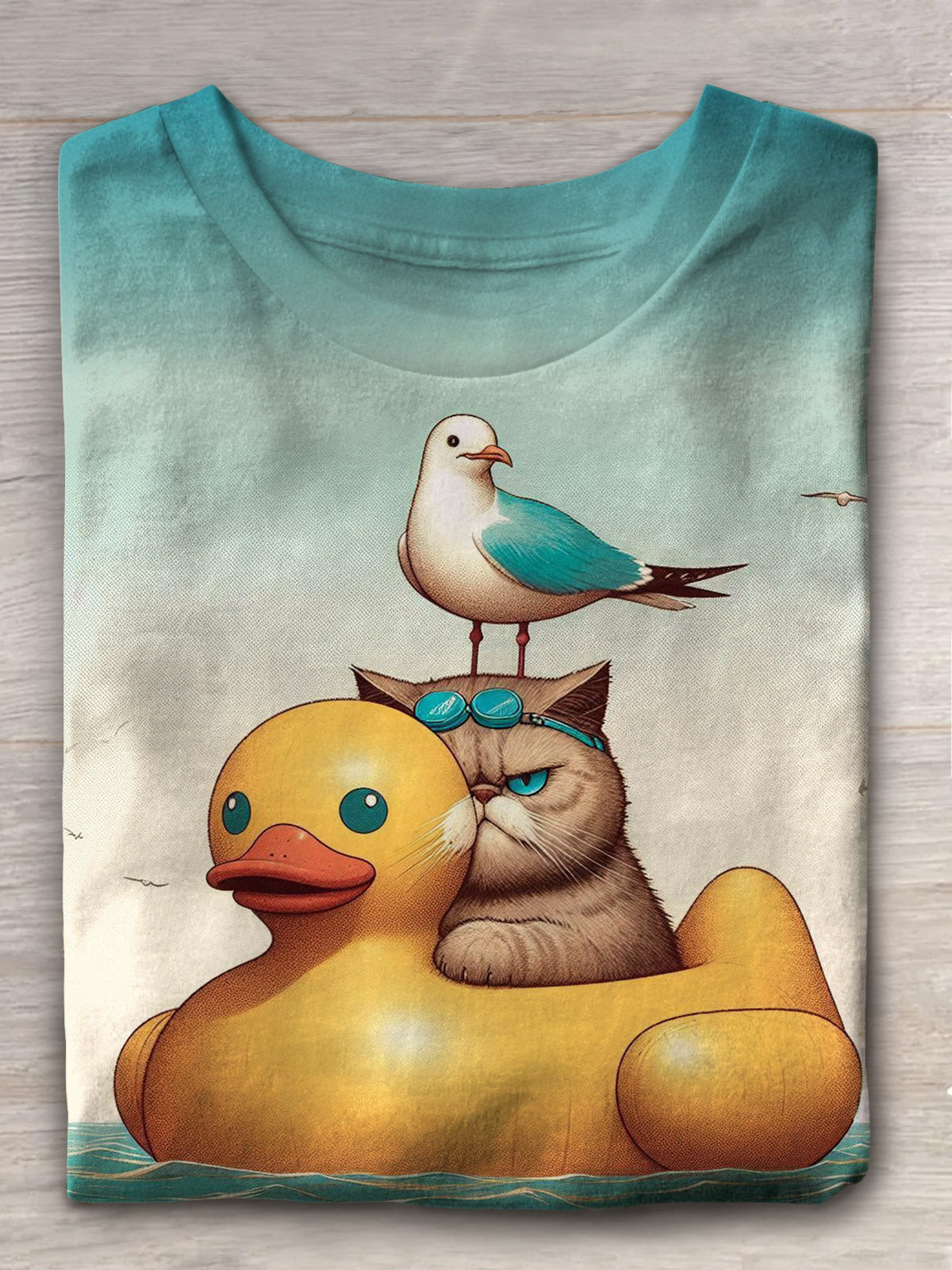 Women's Fun Creative Cat Duck Bird Holiday Print Casual T-shirt