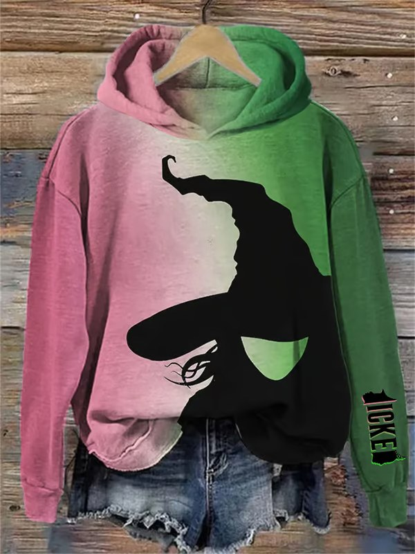 Witch And Princess Tie Dye Long Sleeve Printed Hoodie