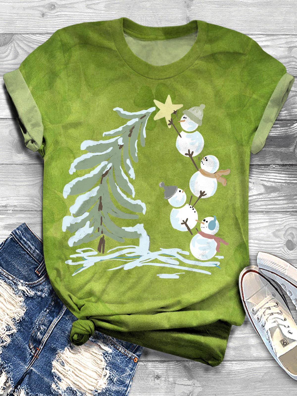 Naughty Snowman Christmas Crew Neck T-shirt