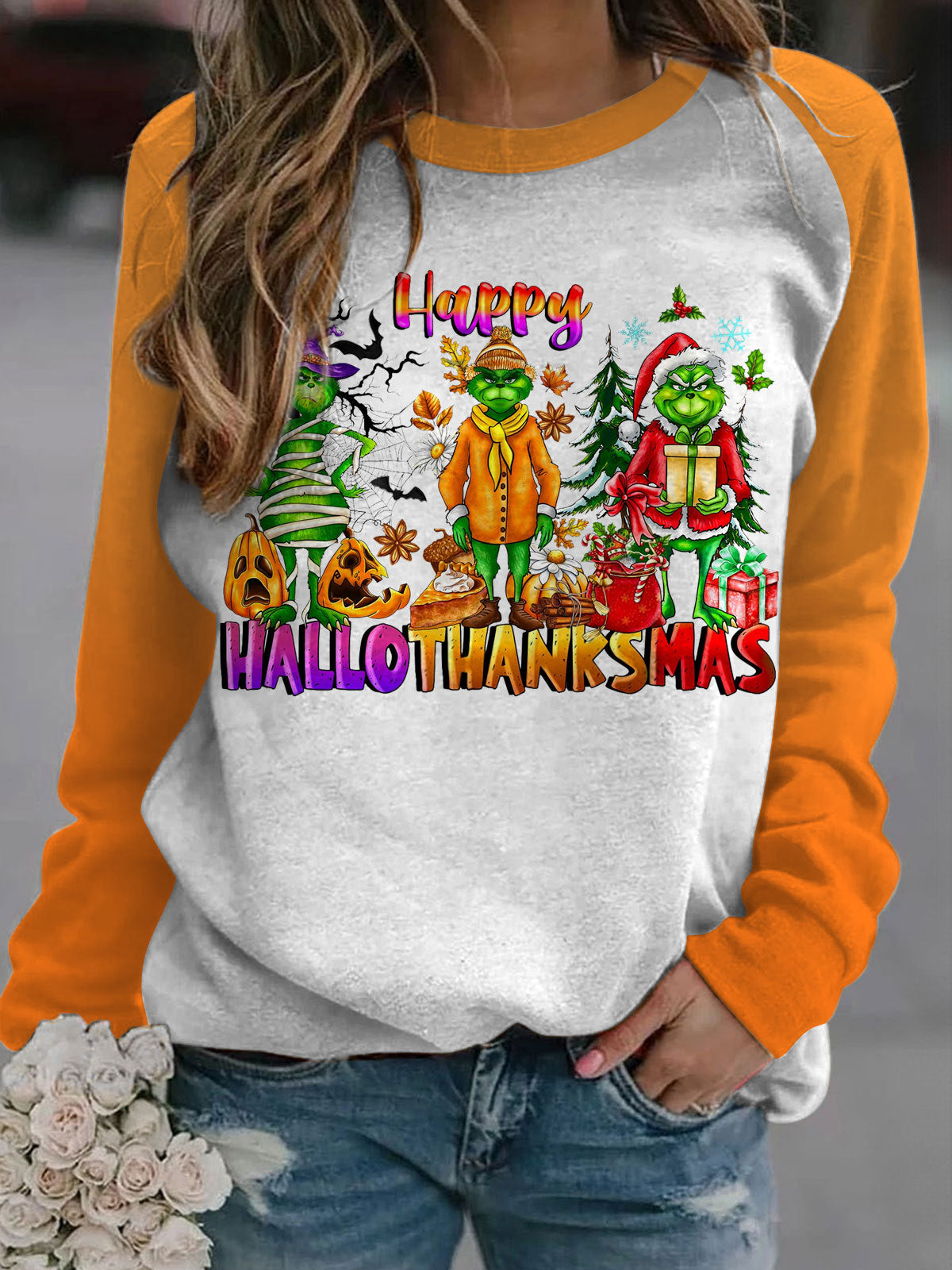 Happy Hallothanksmas Gnomes Long Sleeve Casual Top