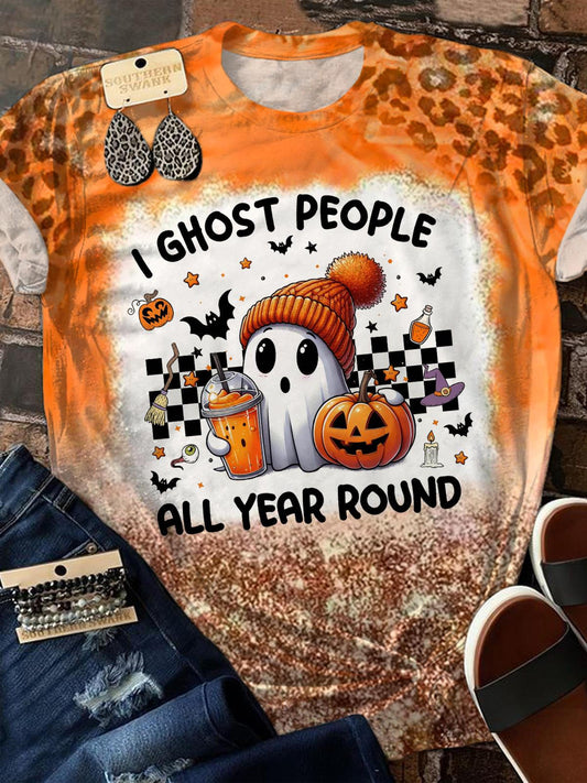 I Ghost People Cute Print Crew Neck T-shirt