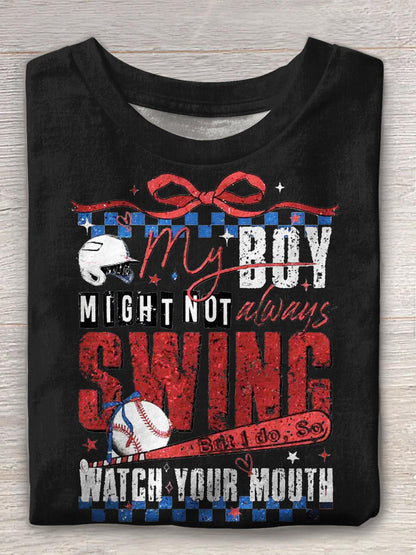 My Boy Not Swing Baseball Crew Neck T-shirt