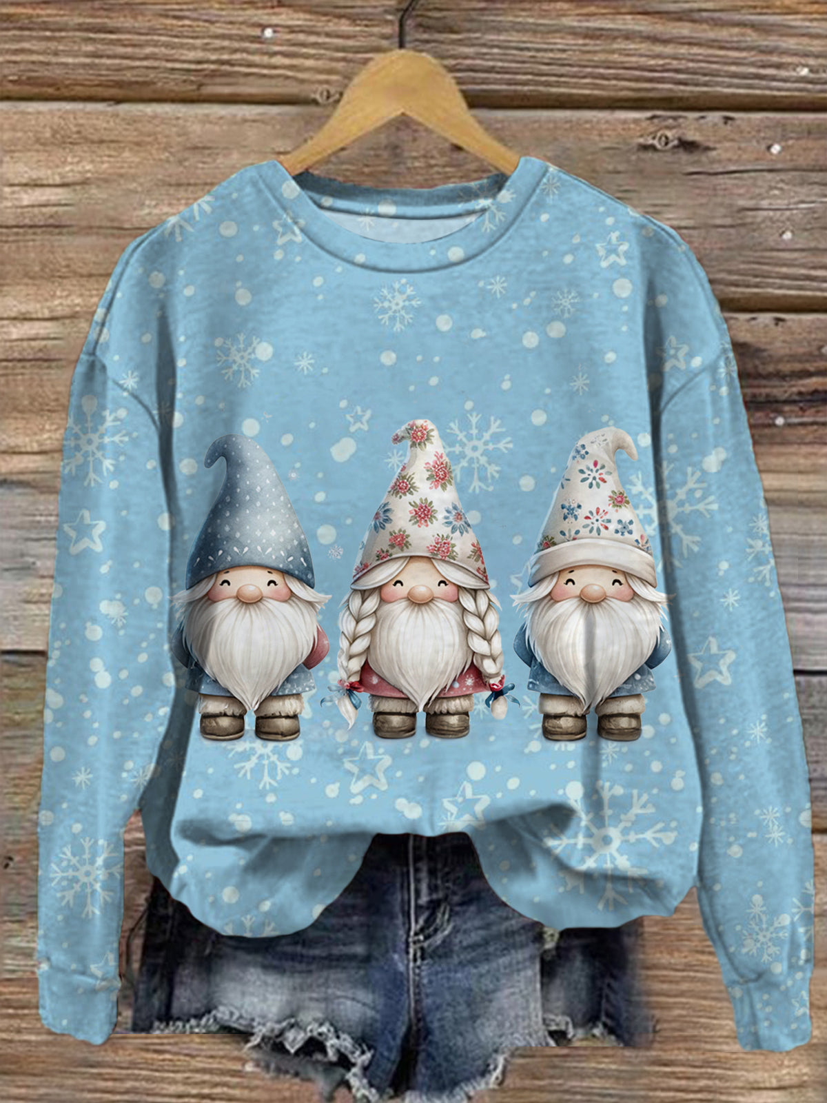 Women's Cute Gnome Crew Neck Casual Sweatshirt