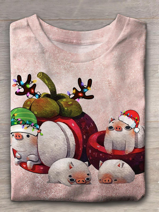 Cute Mangosteen Elf Christmas Print Casual T-shirt