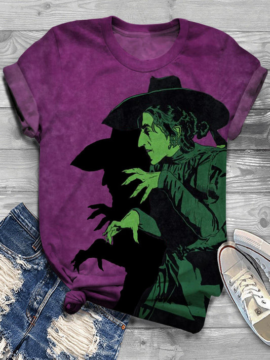 Women's Halloween Witch Fun Vintage Print Casual T-Shirt