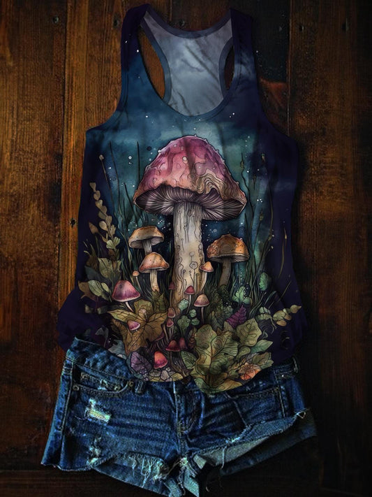 Wild Mushrooms Print Casual Tank Top