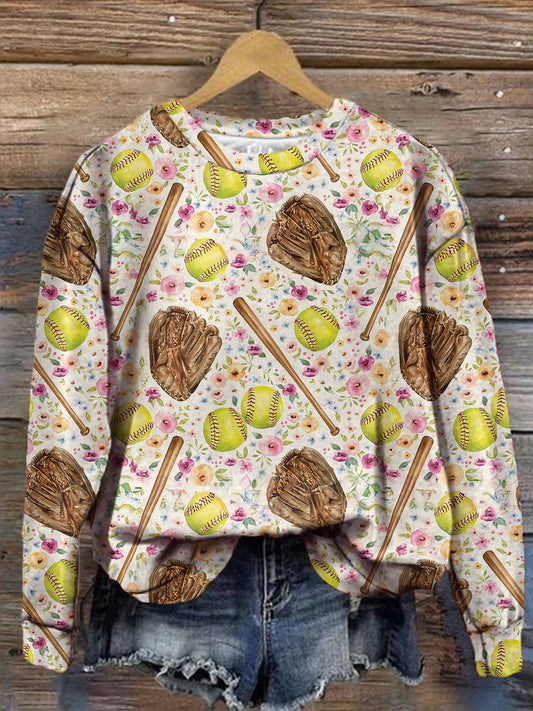 Ball Game Fan Vintage Floral Print Long Sleeve Top