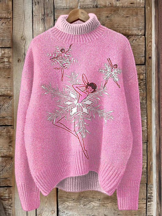 Women's Christmas Dancing Snowflake Turtleneck Fleece Sweatshirt